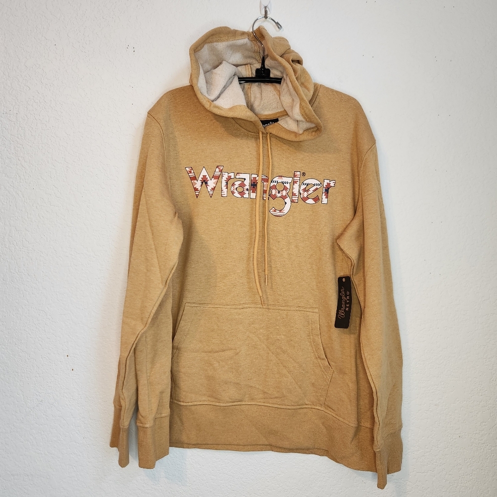 NWT Wrangler Women's Retro Tan Hoodie With Aztec Logo, Size XL